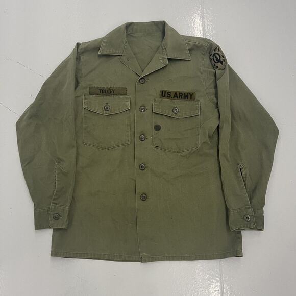 Vintage 50s US Army Military OG-107 Canvas Fatigue Shirt - Picture 1 of 3